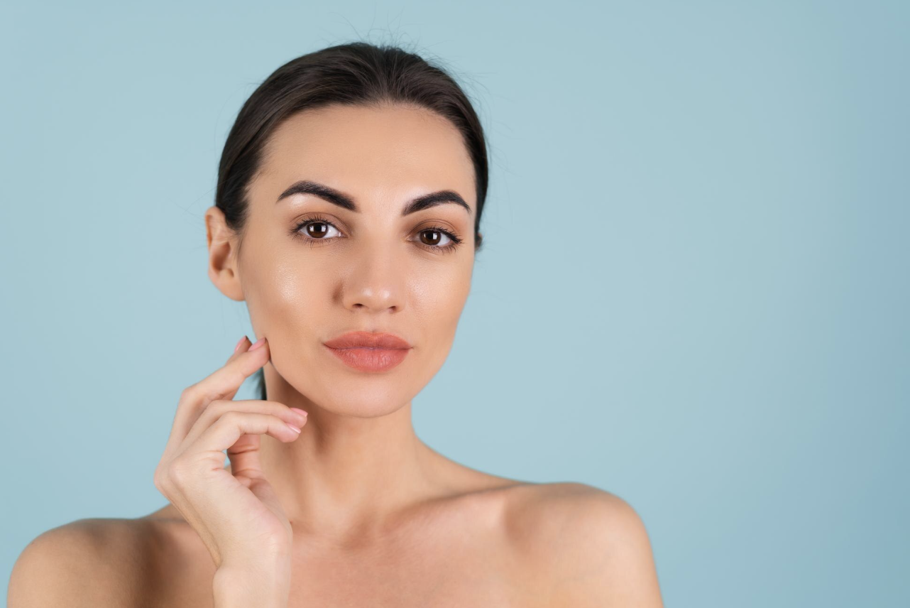 Brunette woman after buccal fat reduction